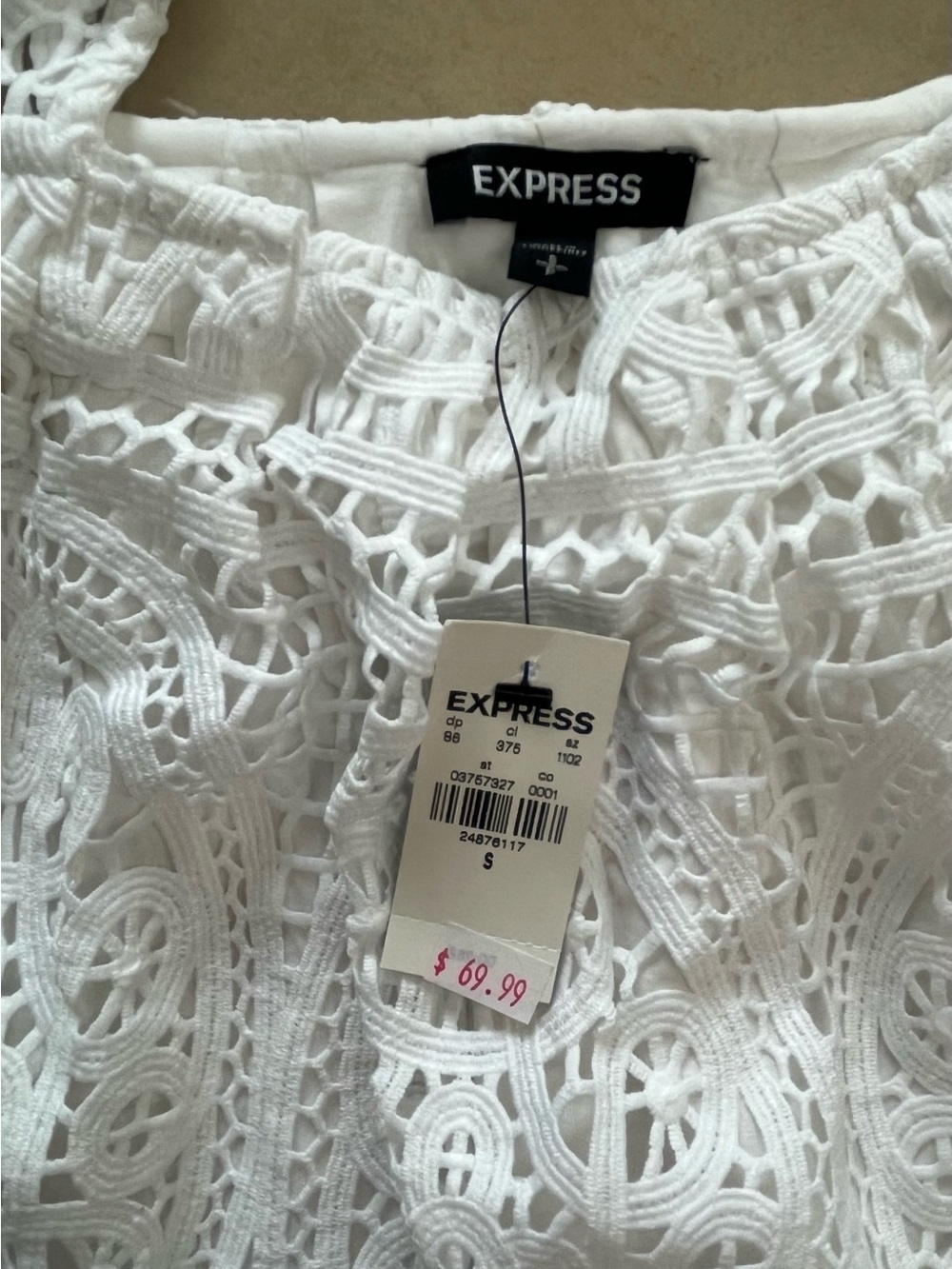 NWT Express White Crochet Lace Boho Ruffled Crop Tank Top Size Small - Picture 6 of 11